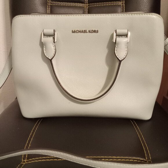 Michael Kors Savannah Saffiano Leather Satchel Bag Blue Medium - Picture 1 of 13